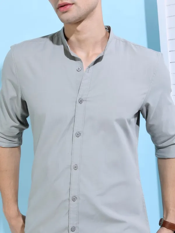  Ketch Men Grey Solid Slim Fit Casual Shirts