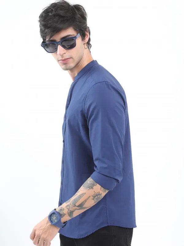  Ketch Men Blue Solid Slim Fit Casual Shirts