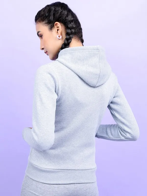 Tokyo Talkies Women Grey Solid Front-Open Hood Sweatshirts