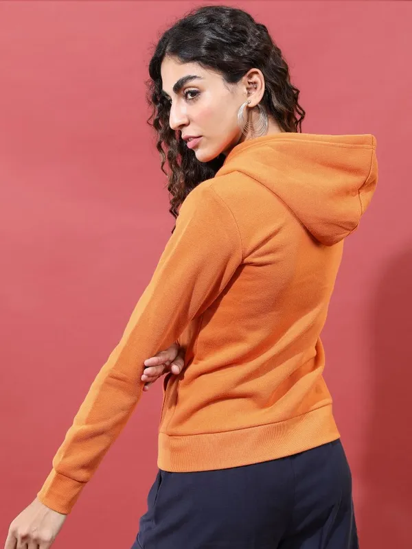  Tokyo Talkies Women Terracotta Solid Front-Open Hood Sweatshirts