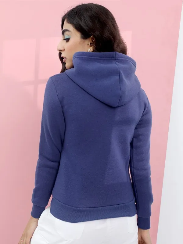  Tokyo Talkies Women Navy Blue Solid Front-Open Hood Sweatshirts