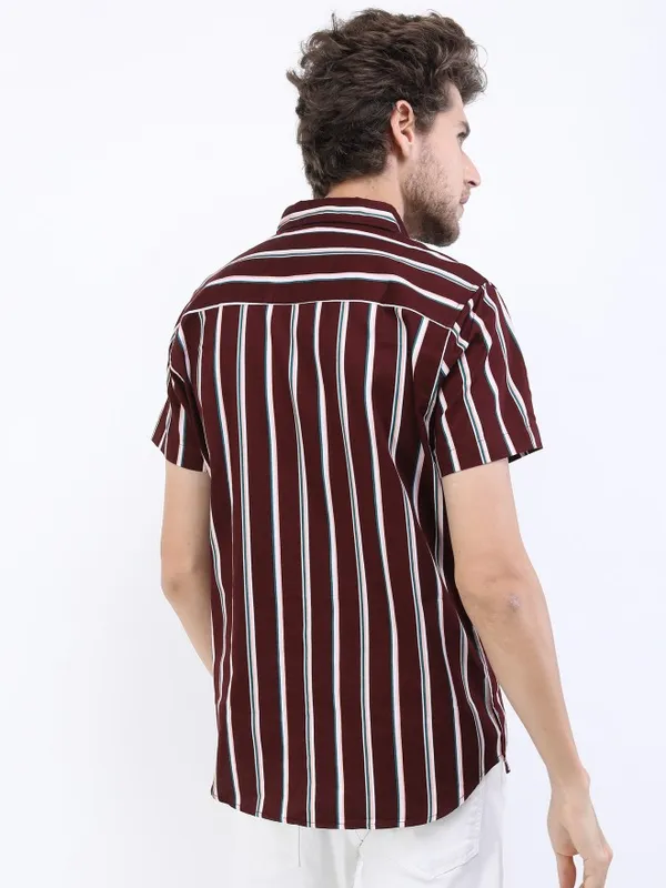  Highlander Men Maroon Striped Slim Fit Casual Shirts