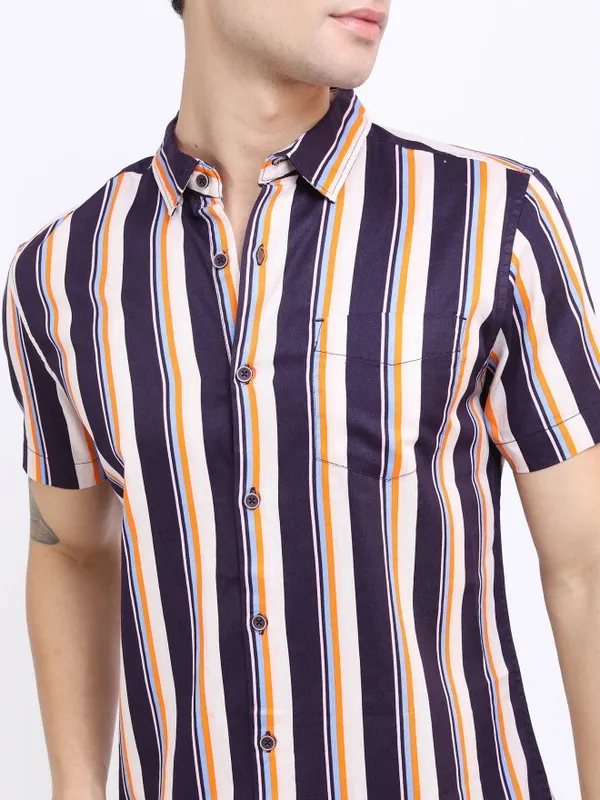  Highlander Men Purple Striped Slim Fit Casual Shirts