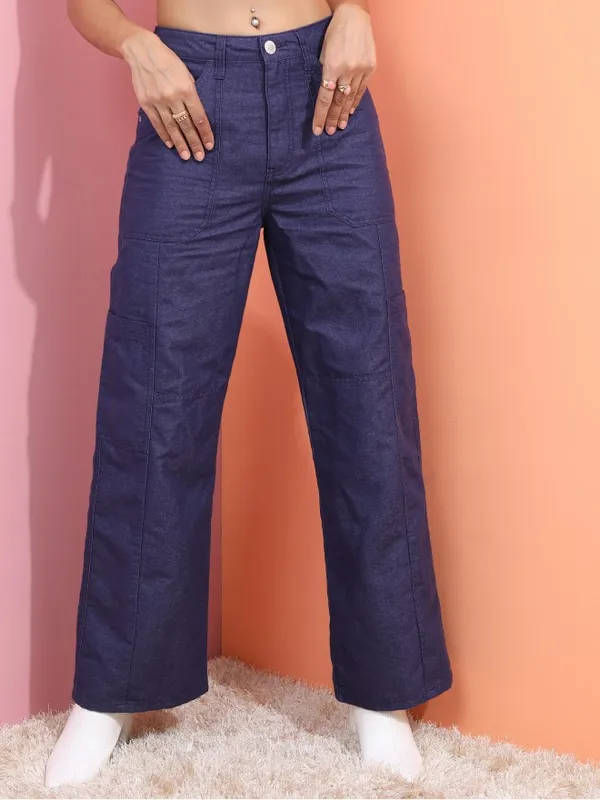  Tokyo Talkies Women Navy Blue Dad Fit Clean Look Jeans
