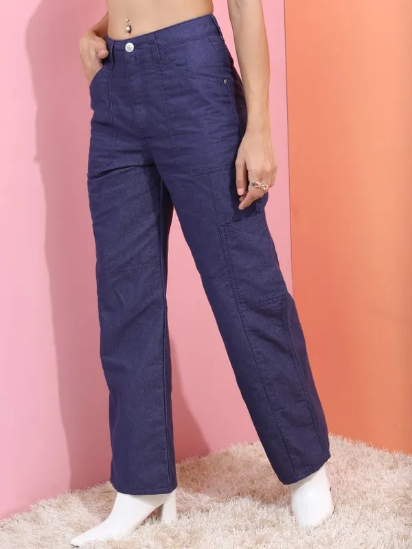  Tokyo Talkies Women Navy Blue Dad Fit Clean Look Jeans
