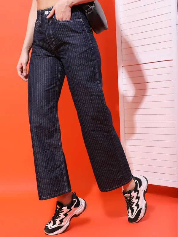  Tokyo Talkies Women Navy Blue Dad Fit Clean Look Jeans