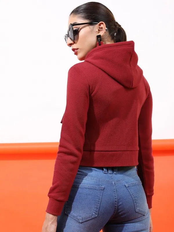  Tokyo Talkies Women Maroon Solid Front-Open Hood Sweatshirts