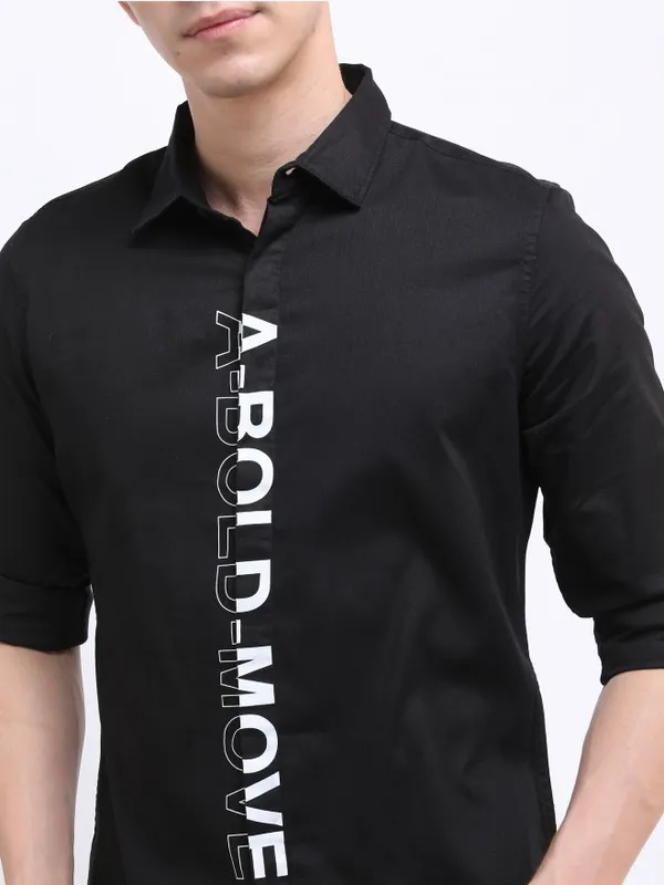  Highlander Men Black Printed Slim Fit Casual Shirts