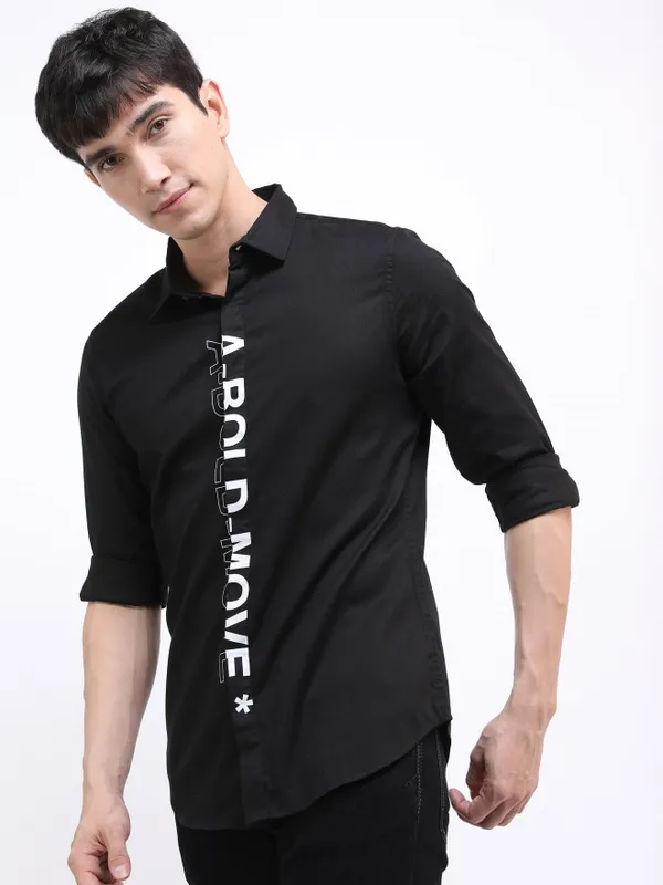  Highlander Men Black Printed Slim Fit Casual Shirts
