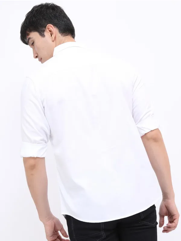  Ketch Men White Printed Slim Fit Casual Shirts
