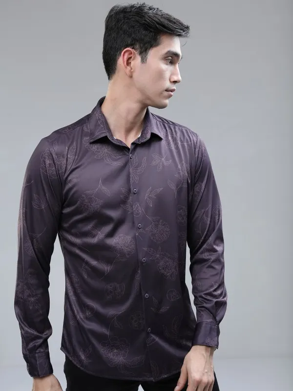  Highlander Men Purple Printed Slim Fit Casual Shirts