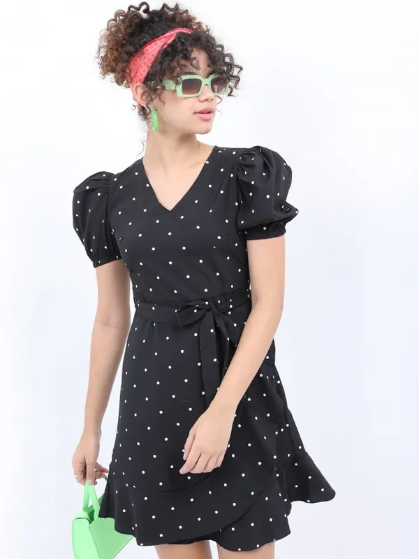  Ketch Women Black Printed Wrap Dresses