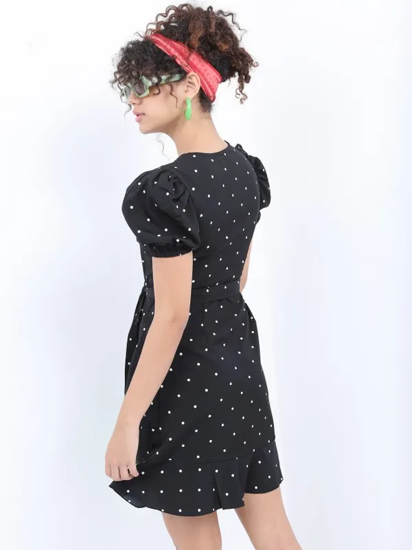  Ketch Women Black Printed Wrap Dresses