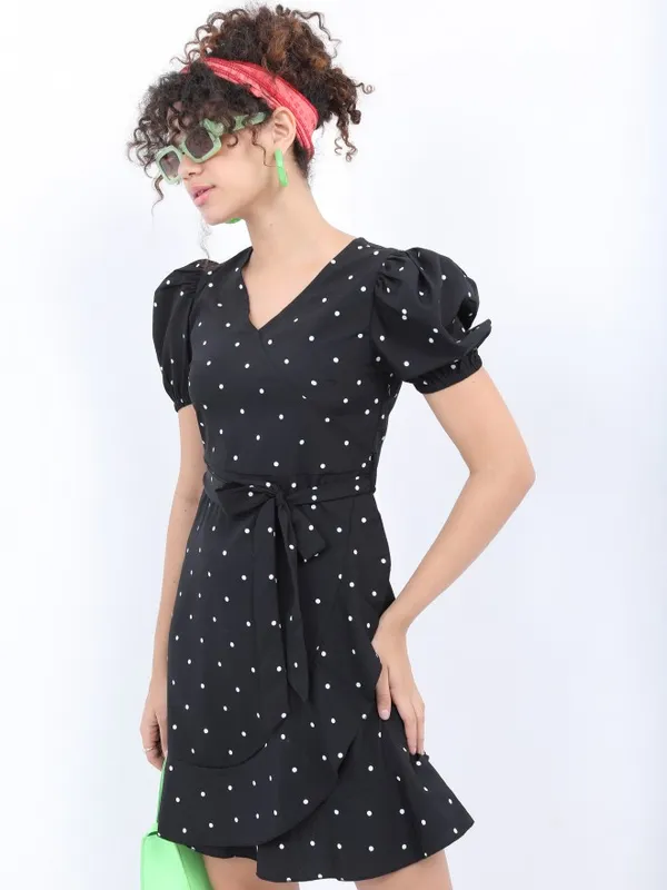  Ketch Women Black Printed Wrap Dresses