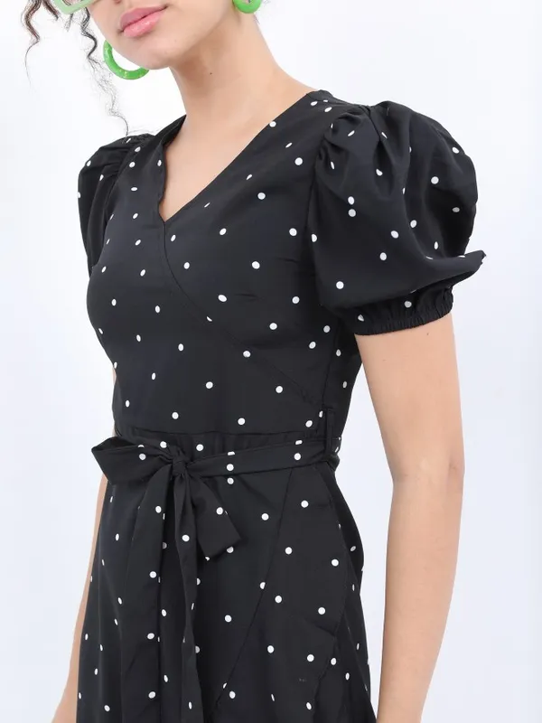  Ketch Women Black Printed Wrap Dresses