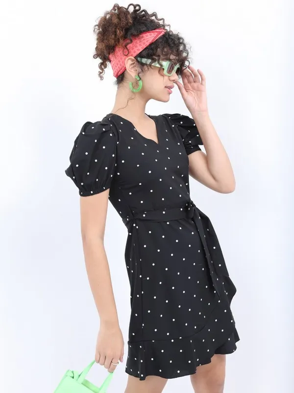  Ketch Women Black Printed Wrap Dresses