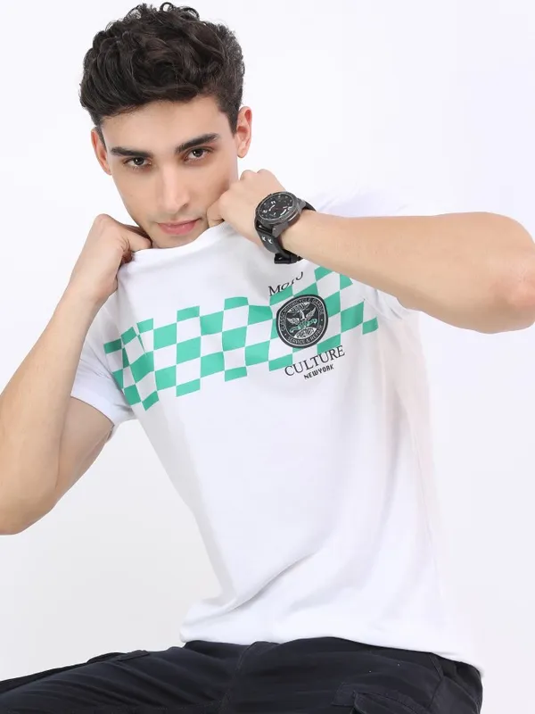  Ketch Men White Printed Round Neck T-Shirts