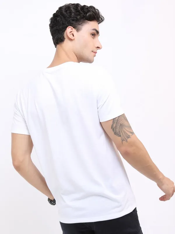  Ketch Men White Printed Round Neck T-Shirts