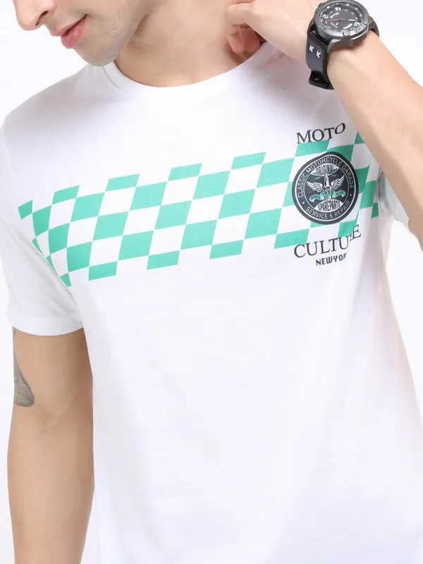  Ketch Men White Printed Round Neck T-Shirts