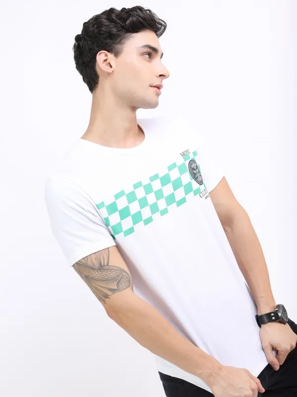  Ketch Men White Printed Round Neck T-Shirts