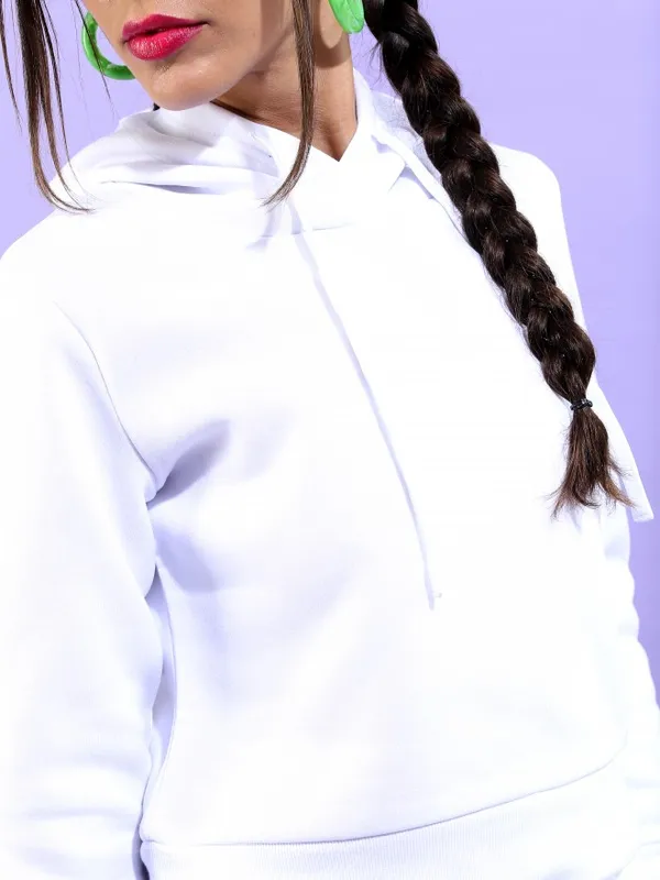  Ketch Women White Solid Pullover Hood Sweatshirts