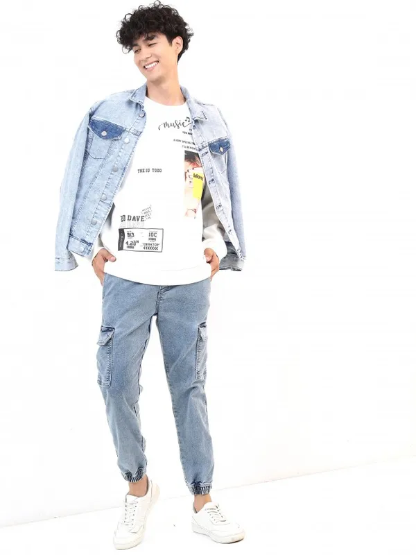  Ketch Men Blue Solid Denim Jacket Jackets