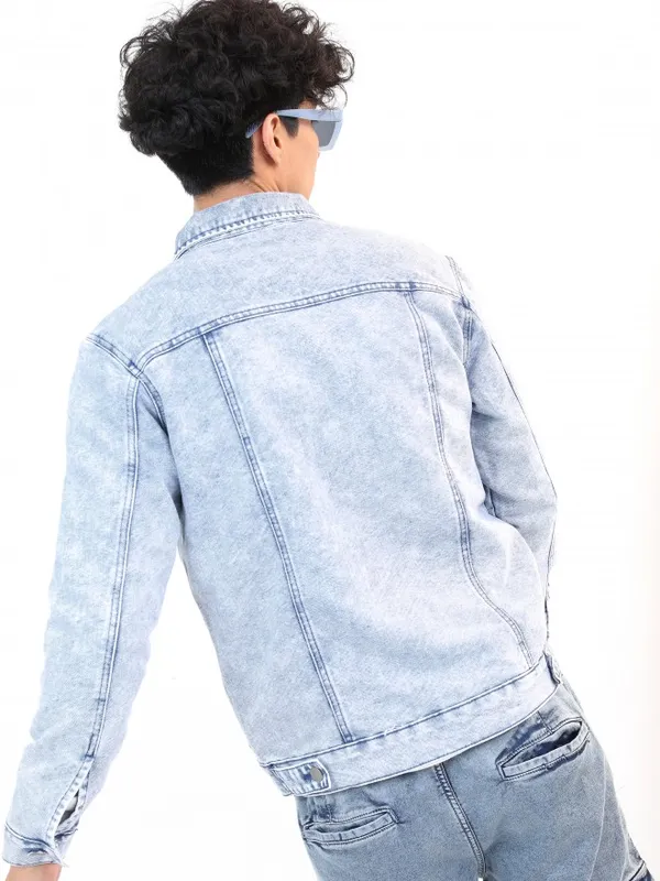  Ketch Men Blue Solid Denim Jacket Jackets