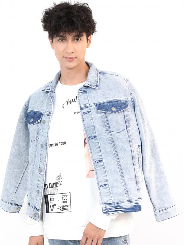  Ketch Men Blue Solid Denim Jacket Jackets