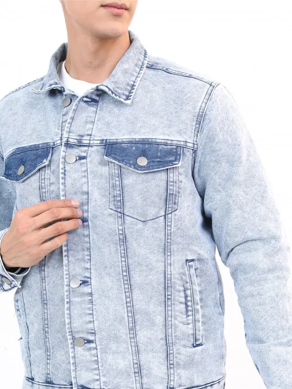 Ketch Men Blue Solid Denim Jacket Jackets