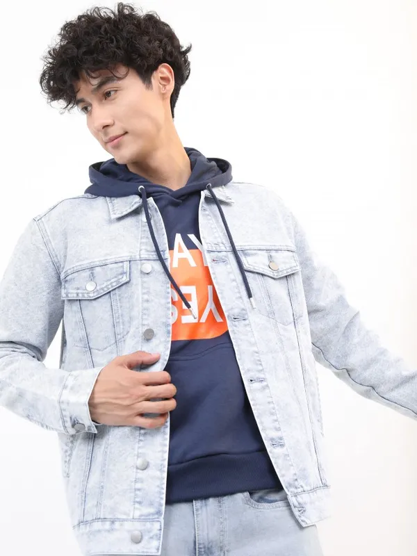 Ketch Men Blue Solid Denim Jacket