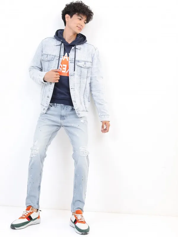 Ketch Men Blue Solid Denim Jacket