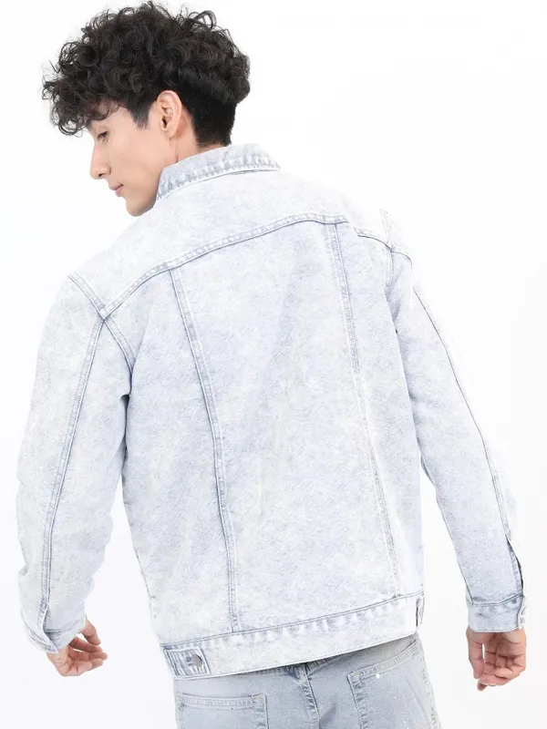 Ketch Men Blue Solid Denim Jacket