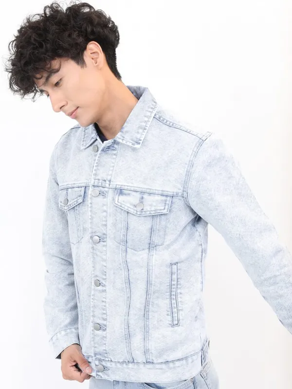 Ketch Men Blue Solid Denim Jacket