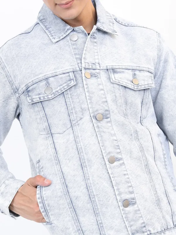 Ketch Men Blue Solid Denim Jacket