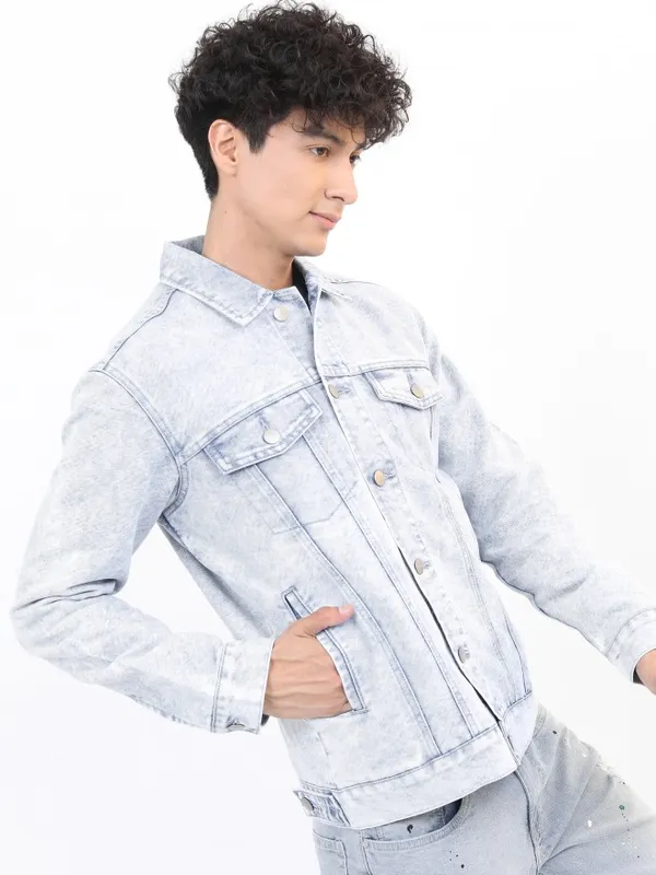 Ketch Men Blue Solid Denim Jacket