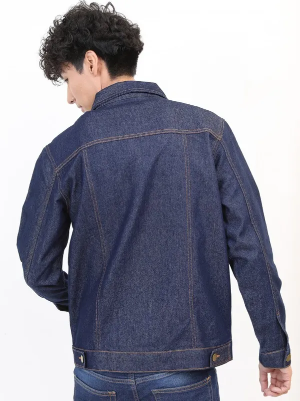 Ketch Men Navy Blue Solid Denim Jacket