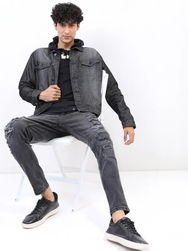 Ketch Men Black Solid Denim Jacket