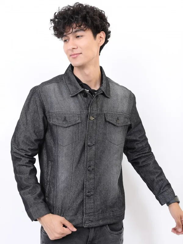 Ketch Men Black Solid Denim Jacket