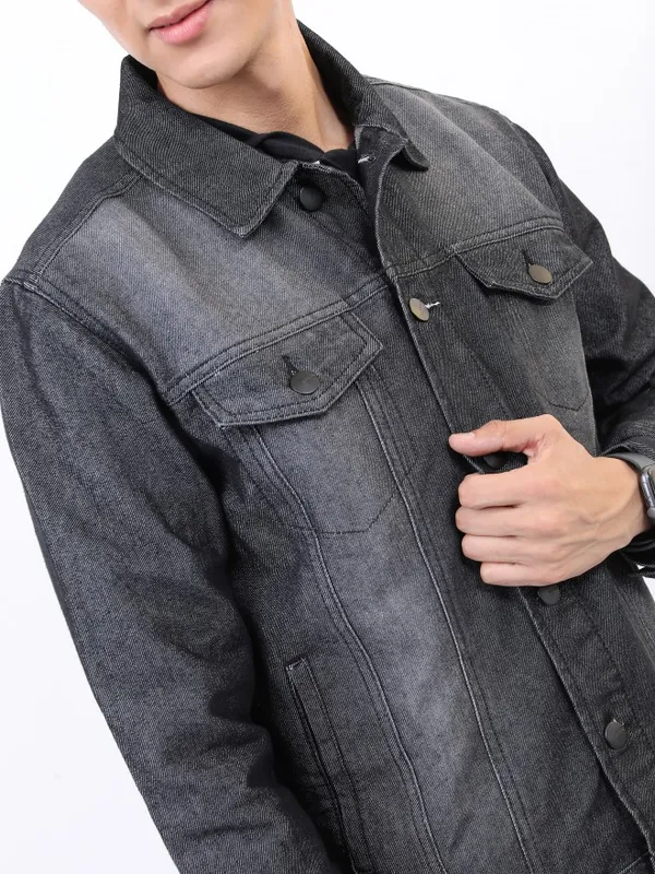Ketch Men Black Solid Denim Jacket