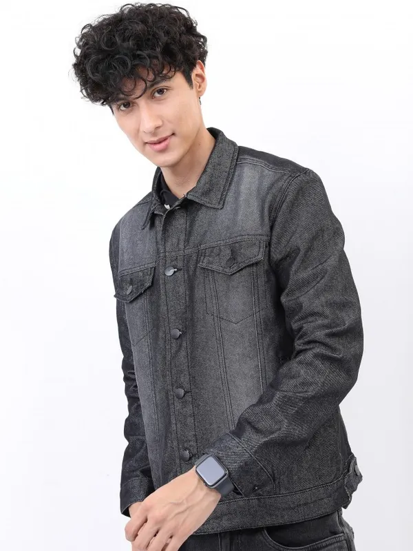 Ketch Men Black Solid Denim Jacket