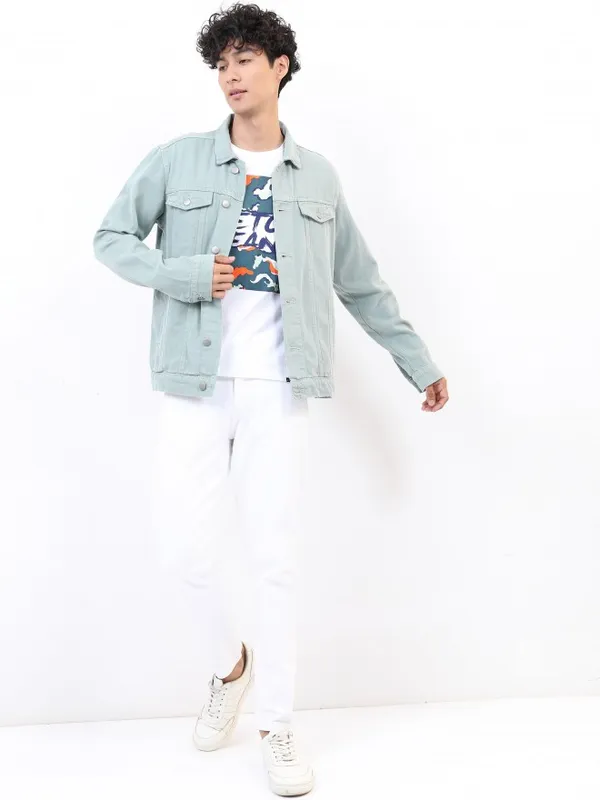 Ketch Men Green Solid Denim Jacket