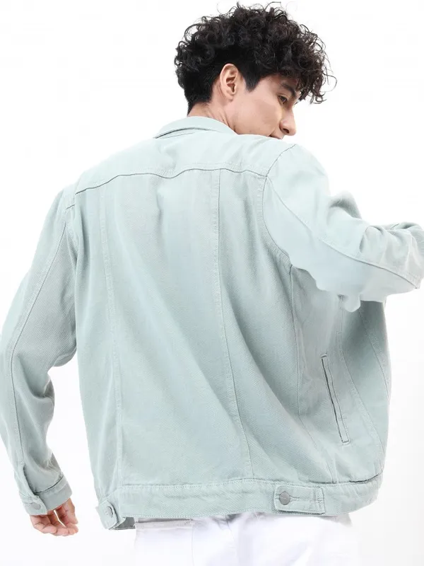 Ketch Men Green Solid Denim Jacket
