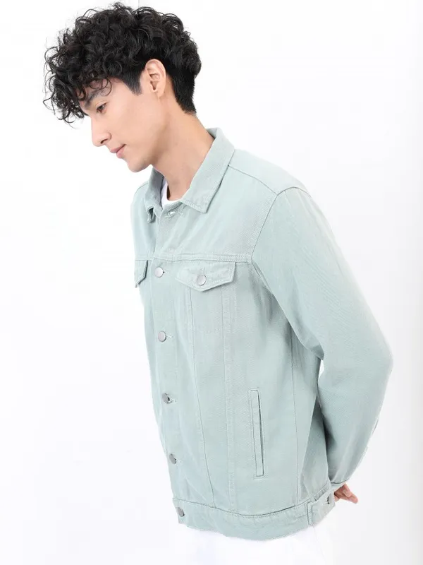 Ketch Men Green Solid Denim Jacket