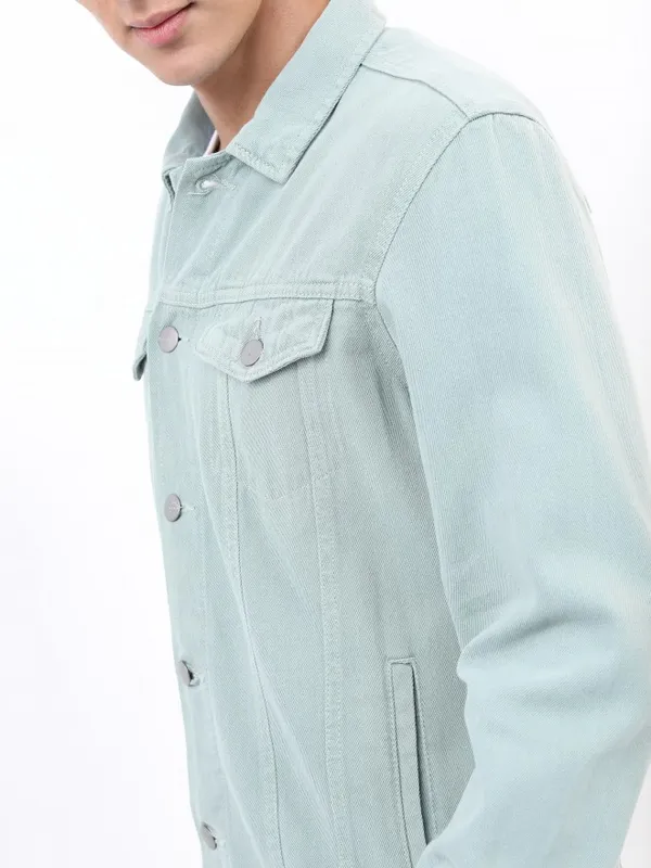 Ketch Men Green Solid Denim Jacket