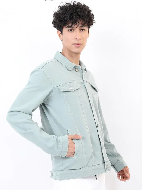 Ketch Men Green Solid Denim Jacket