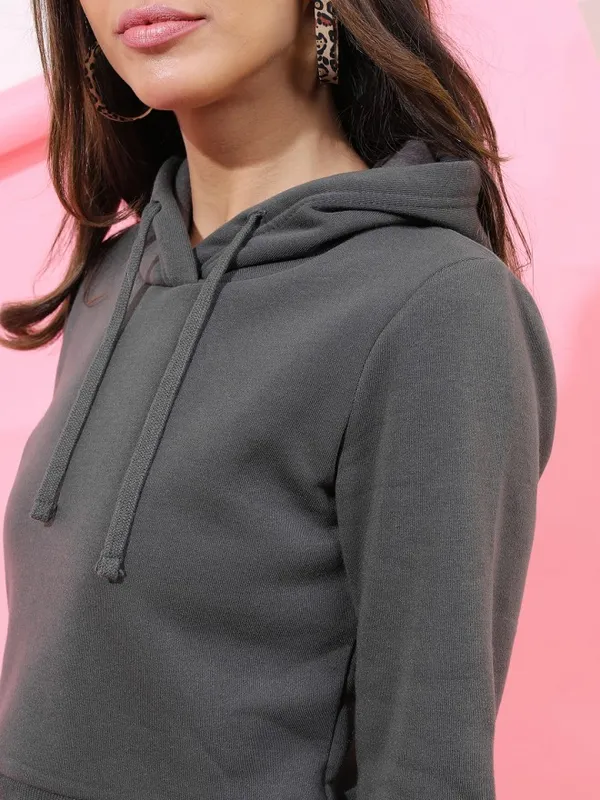  Tokyo Talkies Women Charcoal Solid Pullover Hood Sweatshirts