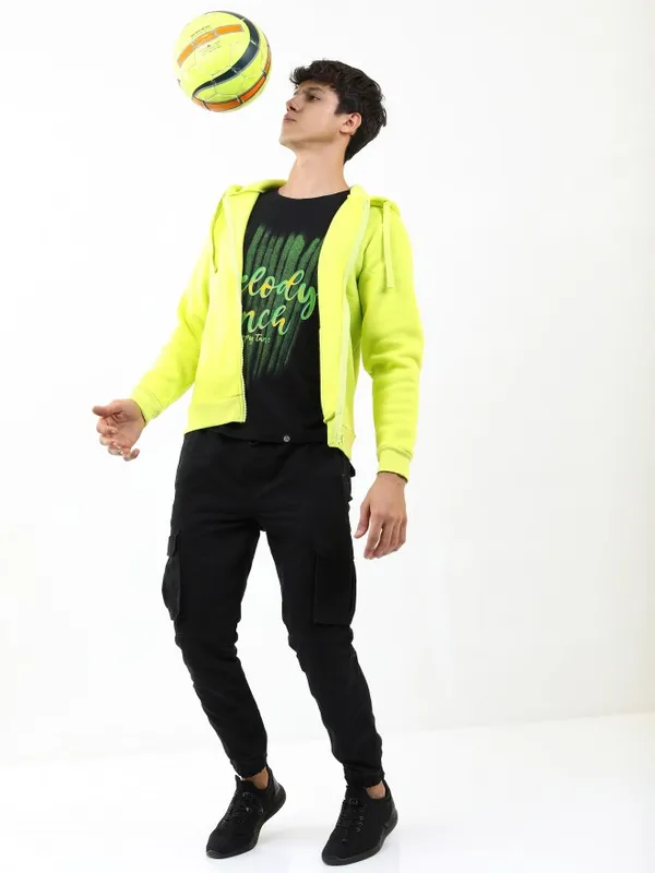  Ketch Men Green Hood Front-Open Sweatshirts