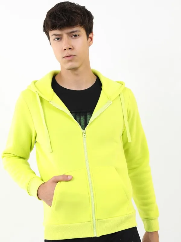  Ketch Men Green Hood Front-Open Sweatshirts