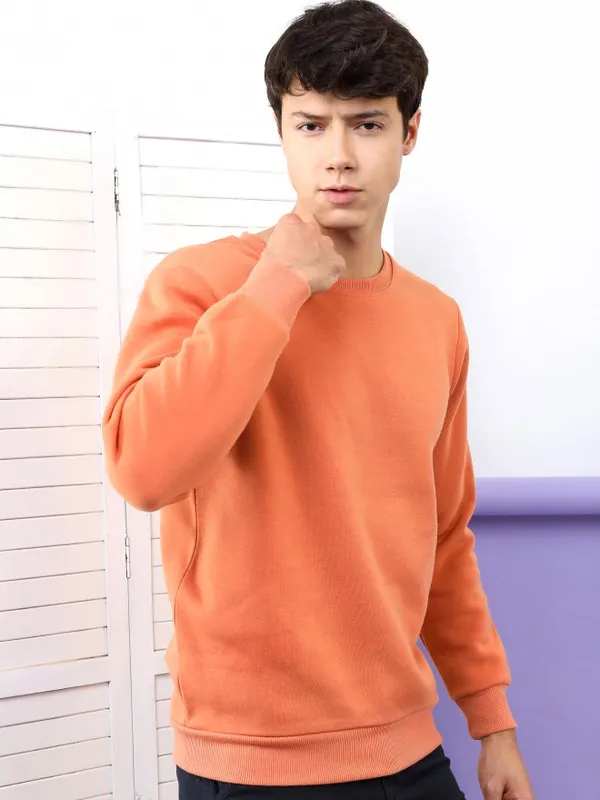  Highlander Men Pink Round Neck Pullover Sweatshirts