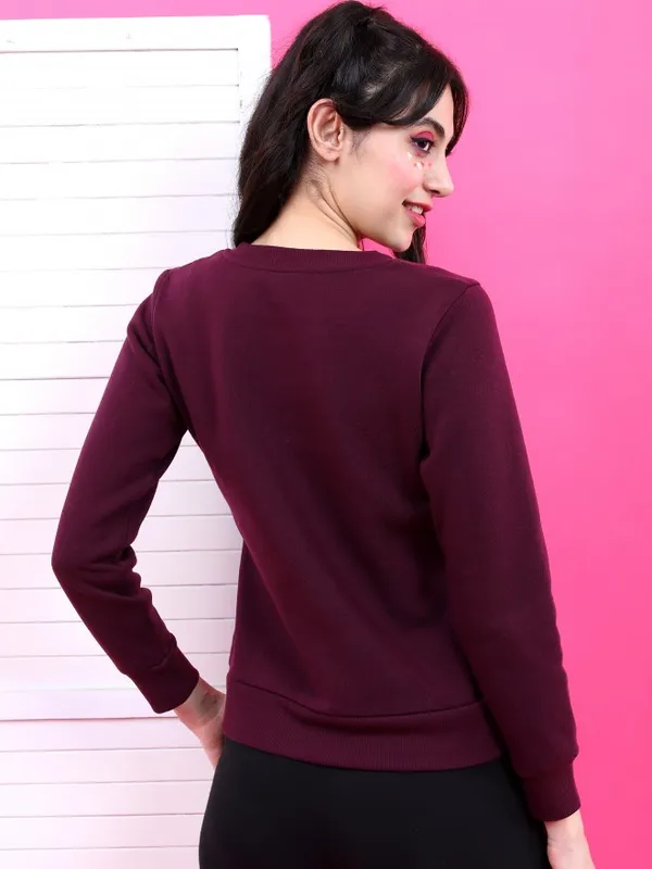  Tokyo Talkies Women Purple Solid Pullover Round Neck Sweatshirts